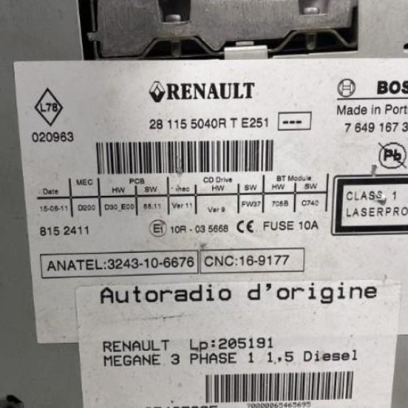 Autoradio d'origine RENAULT MEGANE 3 Photo n°2