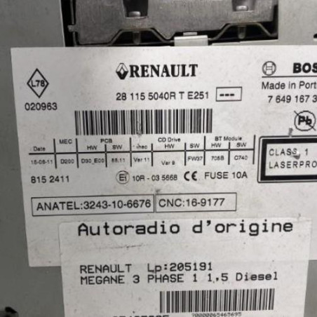 Autoradio d'origine RENAULT MEGANE 3